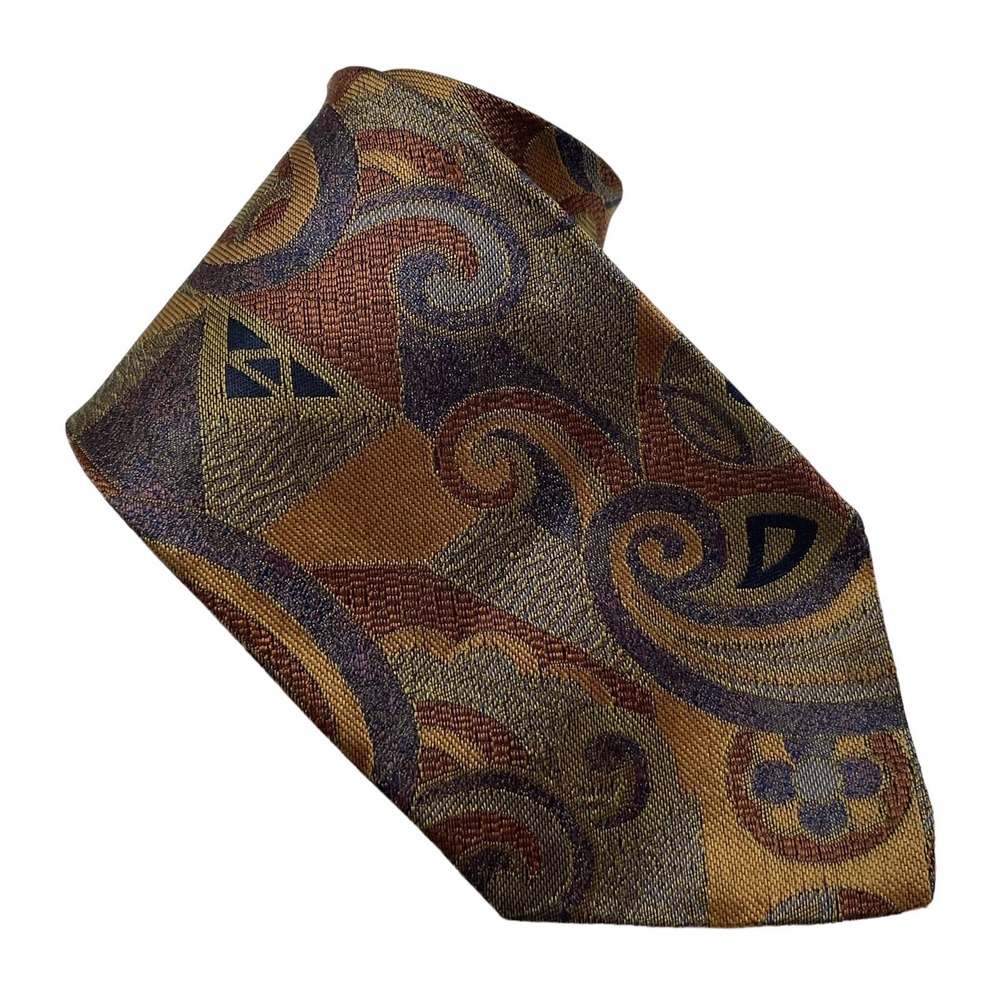 FENDI Designer Necktie Brown Green Paisley Men's 100% Silk